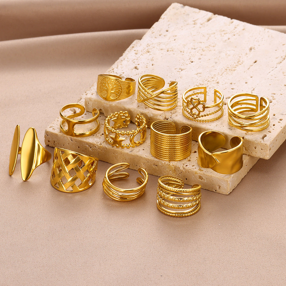 Geometric Line-cut Hollow Mens And Womens Ring
