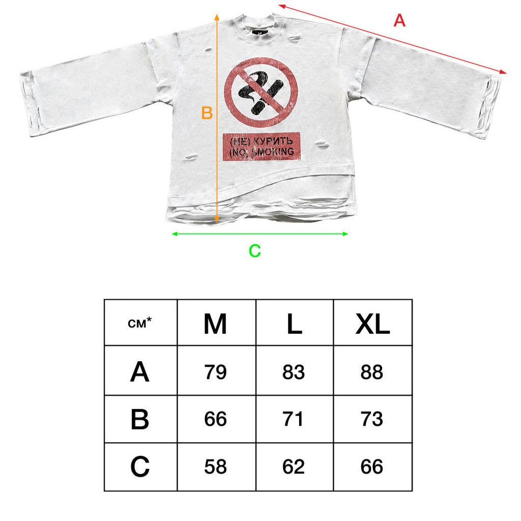Round-neck Long-sleeve No Smoking Printed Top