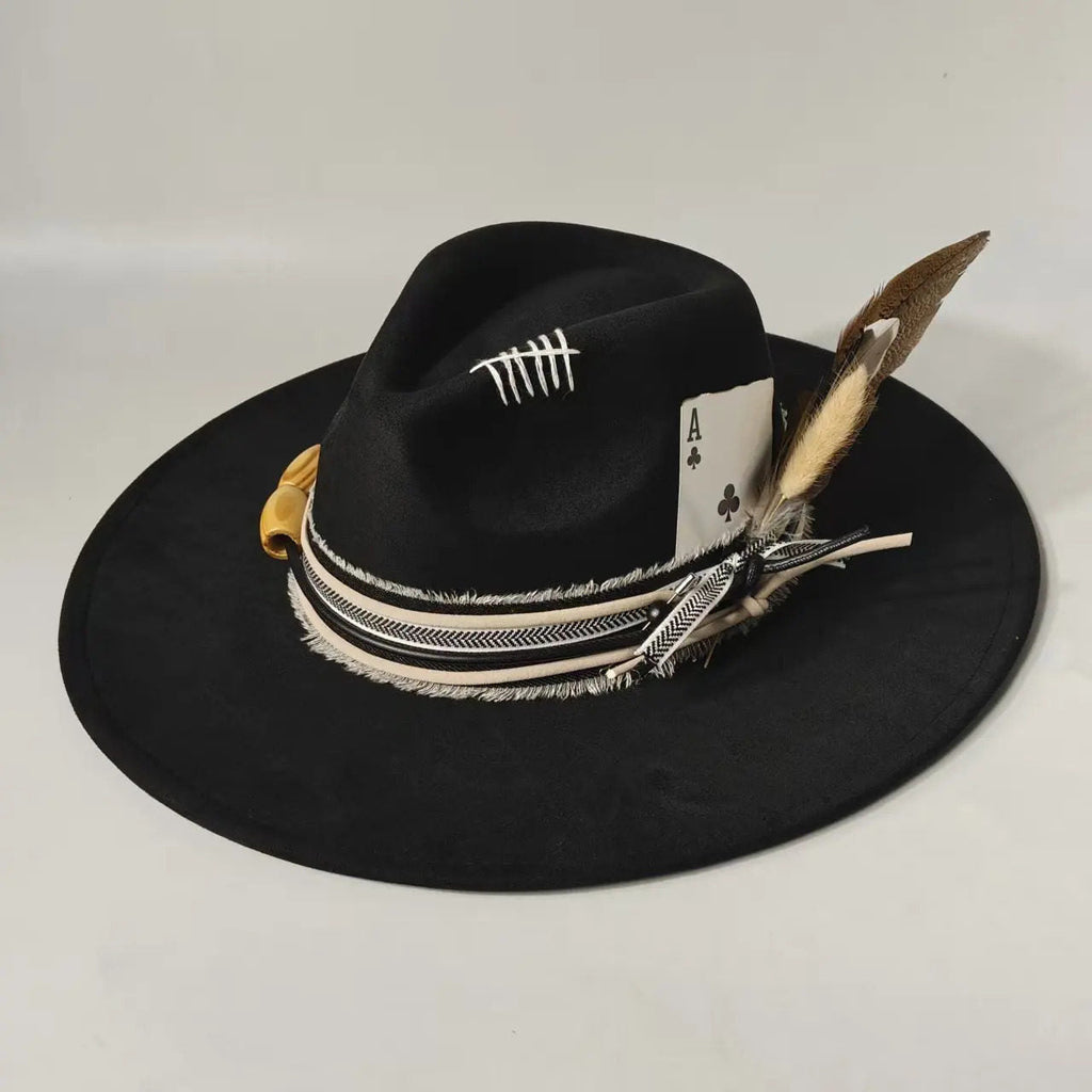 Wool Felt With Feathers Fallwinter Flat-brim Jazz Hat