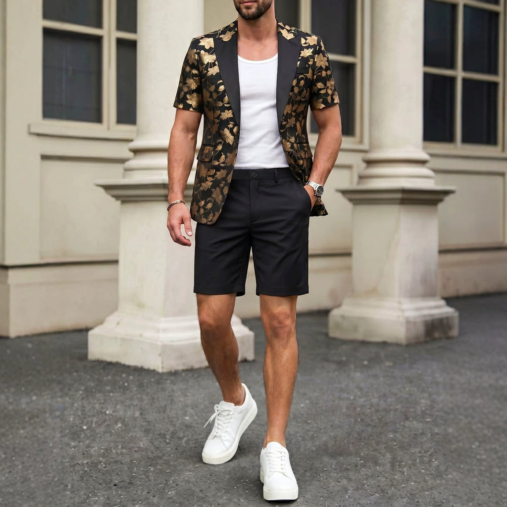 Mens Fashion Gold-embossed Pattern Suit Set