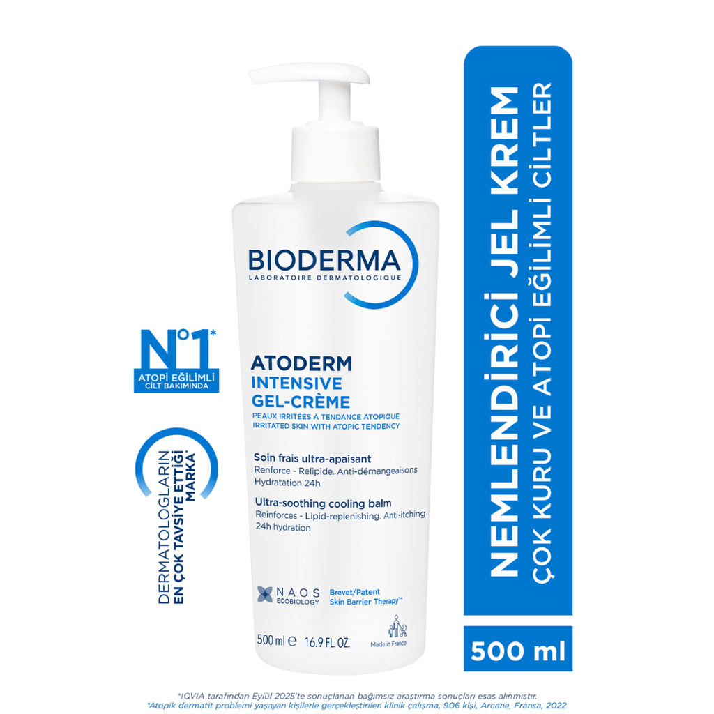 Bioderma Atoderm Intensive Gel Cream - Hypoallergenic Moisturizing Gel Cream for Dry Skin, Fragrance-Free, 16.91 fl oz