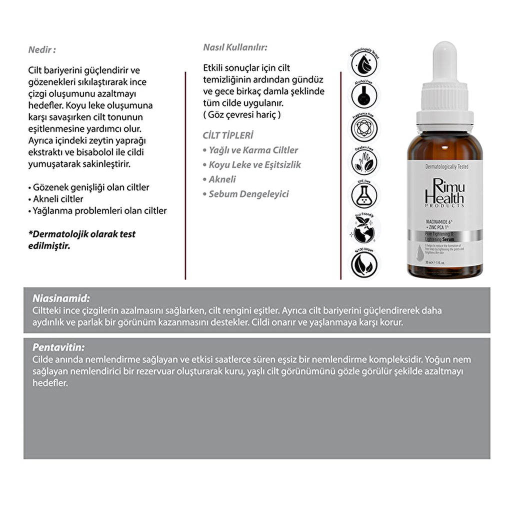 Rimu Health Niacinamide 6% Pore Tightening Serum: Blackhead & Acne Treatment, Dark Spot Corrector, Oily Skin & Skin Barrier Facial Serum