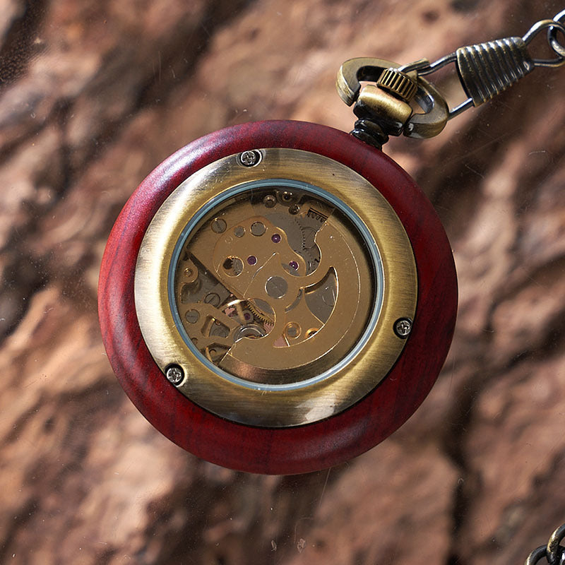 Small Mahogany Automatic Mechanical Pocket Watch