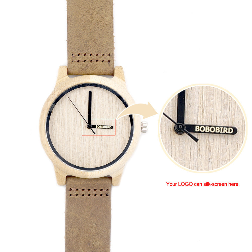 Single-bamboo Wooden-layer Cowhide Mens Wooden Watch