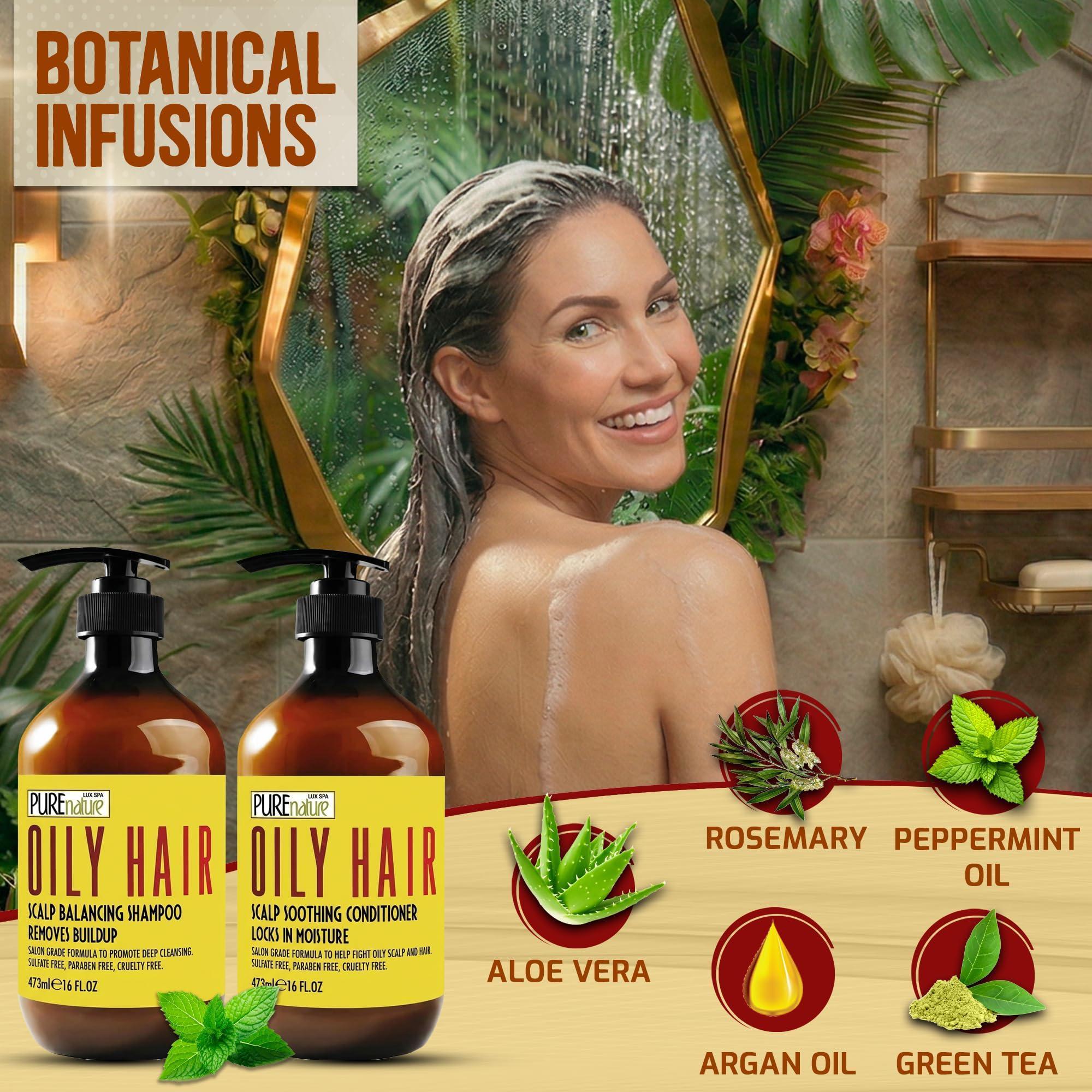 Oily Hair Shampoo and Conditioner Set 16 Fl Oz Sulfate Free Moisturizing Cleanse for Oily Flaky Scalps Fights Dandruff and Itchiness Salon Professional Formula For Men and Women Set of 2