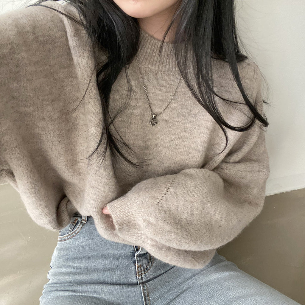 Mid-Length Slit Hem Soft Knit Sweater