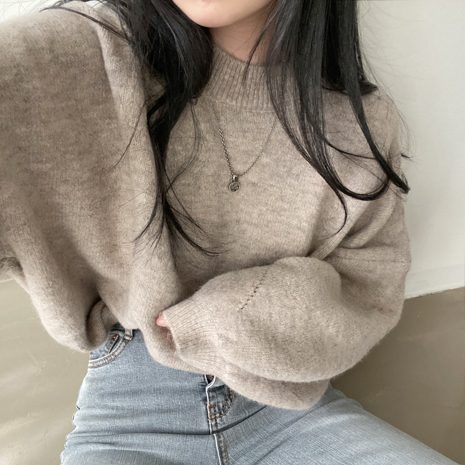 Mid-Length Slit Hem Soft Knit Sweater