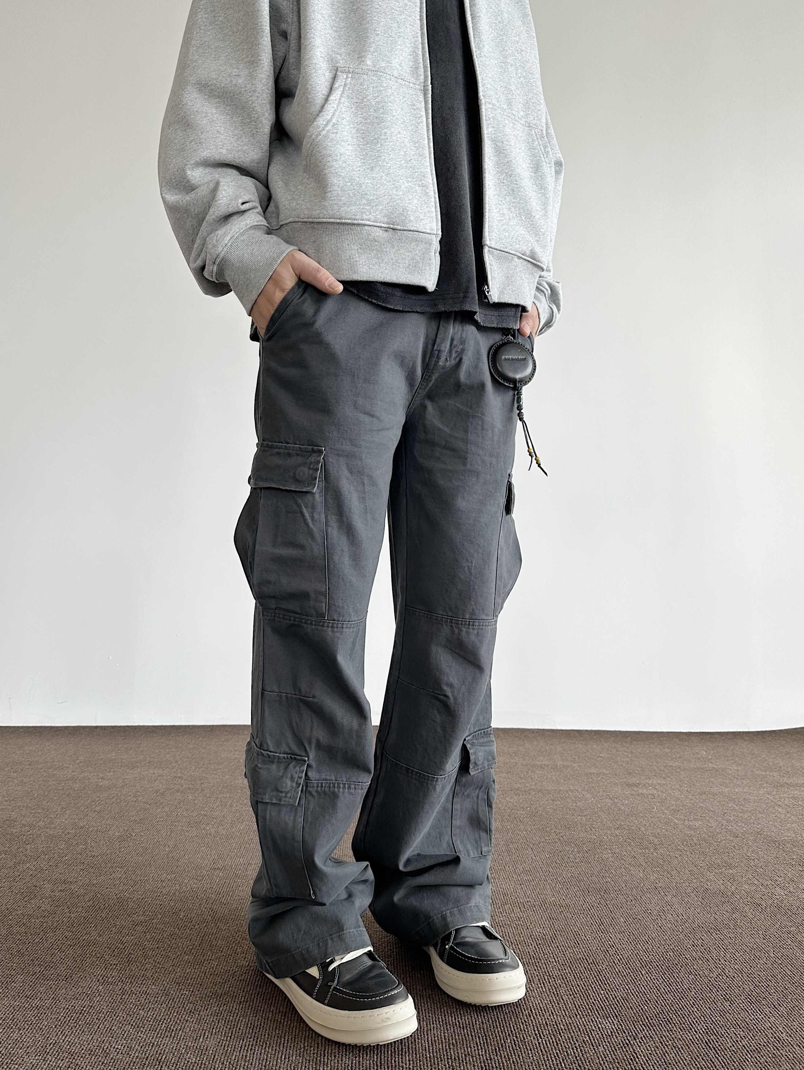 Retro Brushed Distressed Loose Straight Cargo Pants
