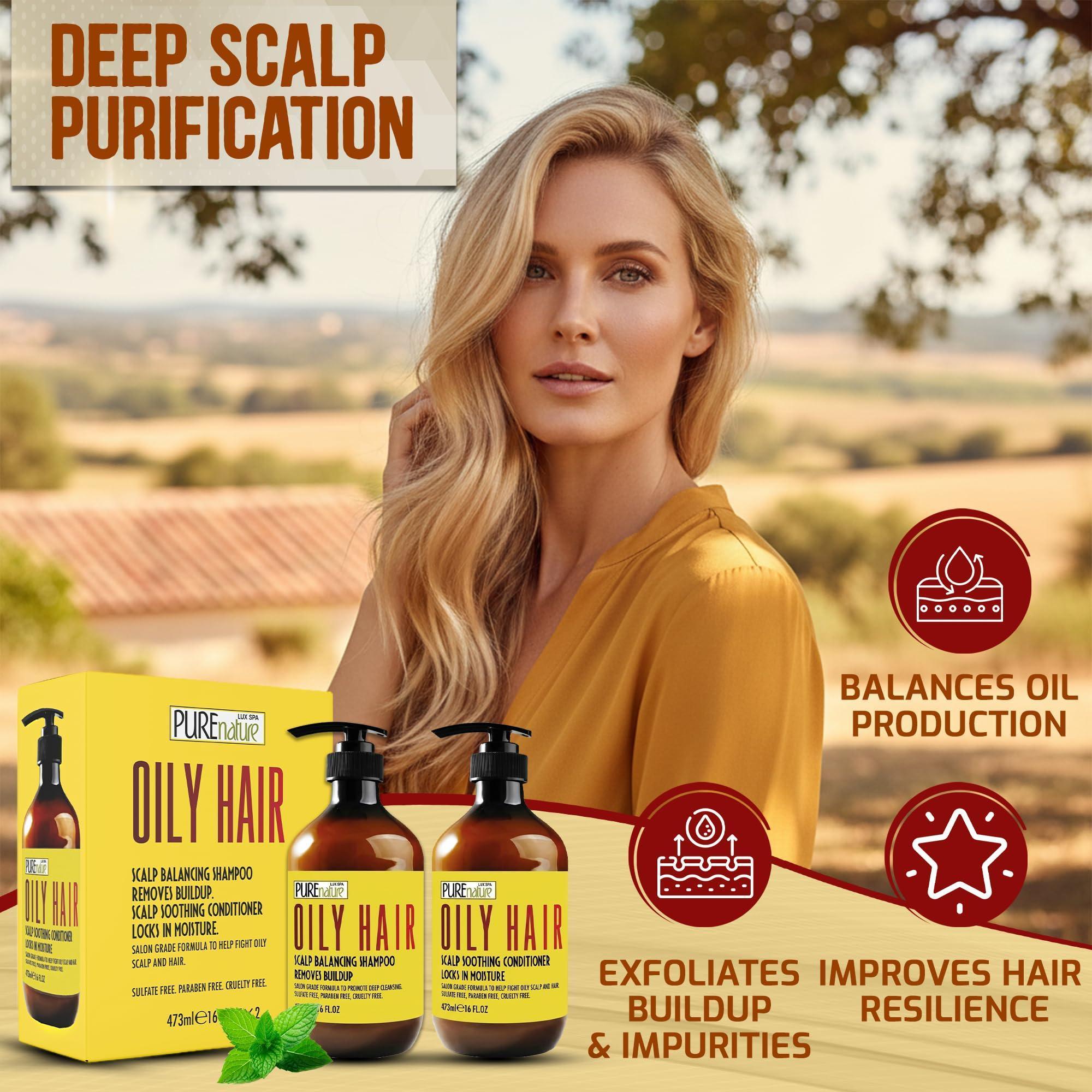 Oily Hair Shampoo and Conditioner Set 16 Fl Oz Sulfate Free Moisturizing Cleanse for Oily Flaky Scalps Fights Dandruff and Itchiness Salon Professional Formula For Men and Women Set of 2