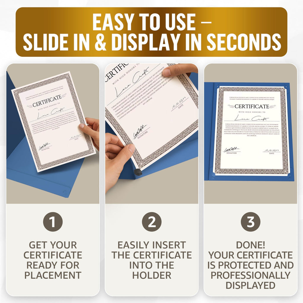50 Pack Premium Blue Certificate Holders 8.5 x 11 inch Heavyweight 300gsm Cardstock Diploma Holder & Certificate Folder   Award Certificate Folders for Graduation with Gold Foil Diploma Cover