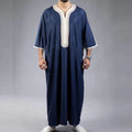 Arabic Robe Mid Short Sleeve Embroidered Navy Blue
