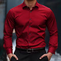 Men's Shirt Business Button Down Shirt Summer Solid Color Long Sleeve Lapel Vacation Shirt Fashion Temperament Casual Tops