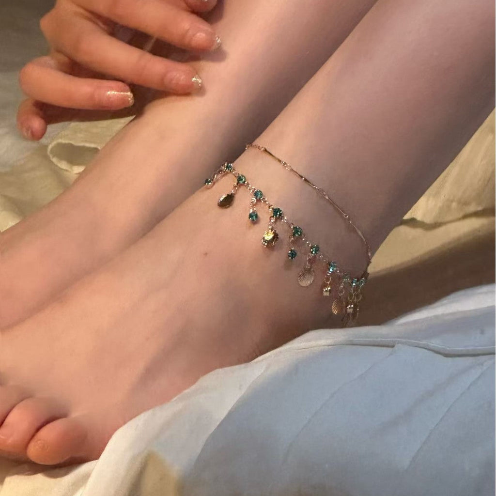 Ultra-shimmering Double-layer Shell Tassel Delicate Anklet