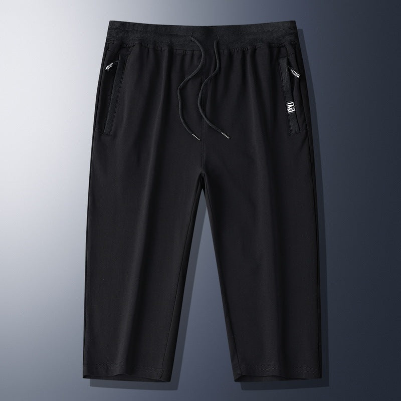 Summer New Mens Casual Ice-Silk Cropped Pants