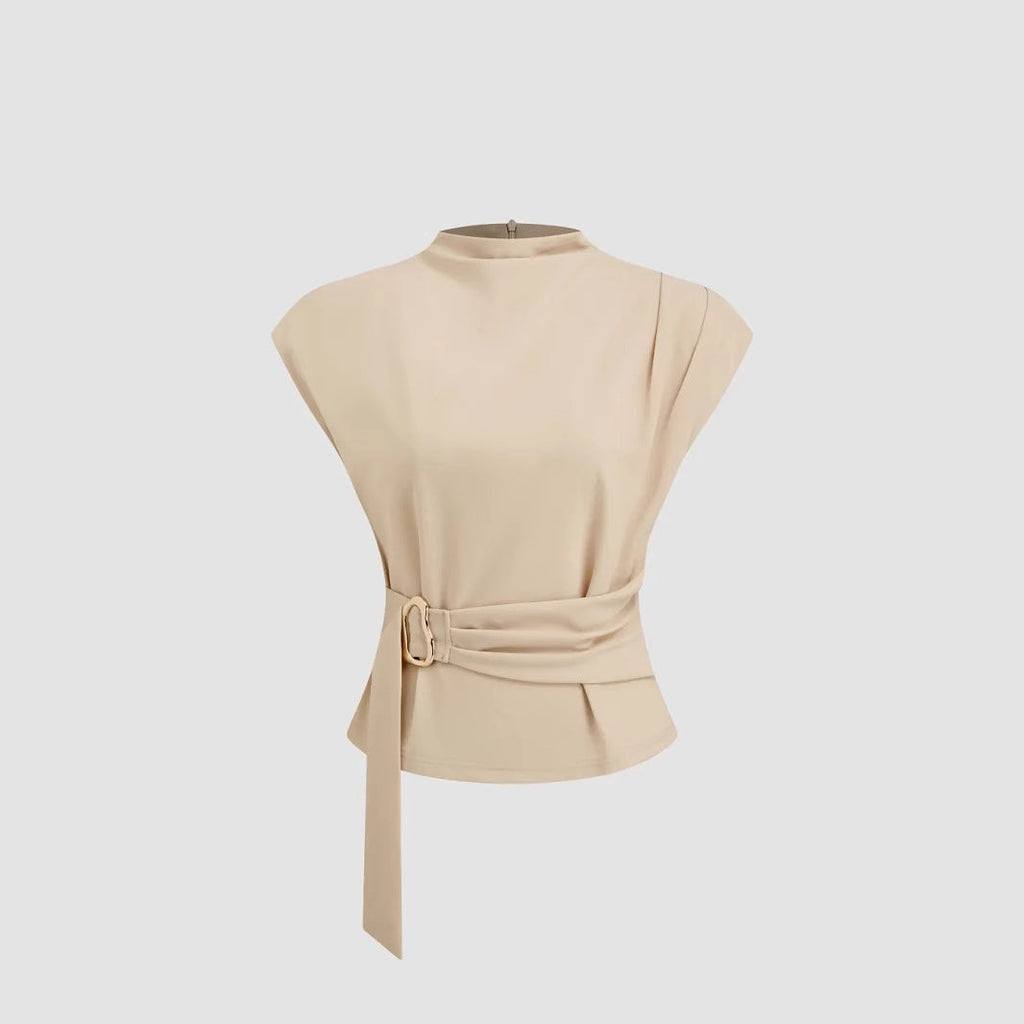 Minimalist European And American Half-high-neck Short-sleeve Top