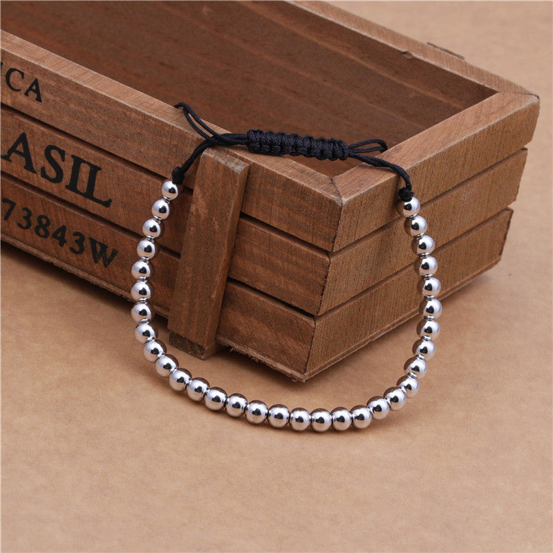 European And American-style Solid-color Silver-bead Braided Bracelet