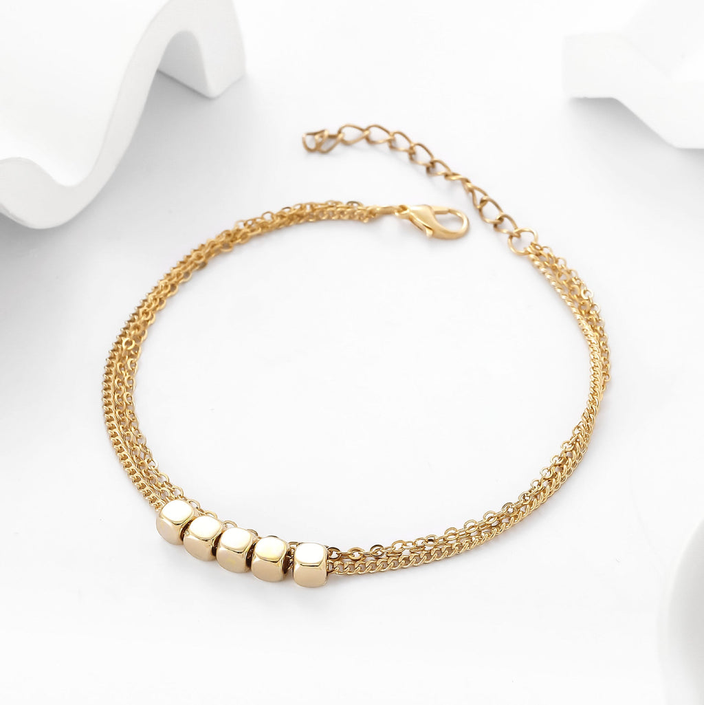 Fashionable Multi-Layer Square Gold Anklet