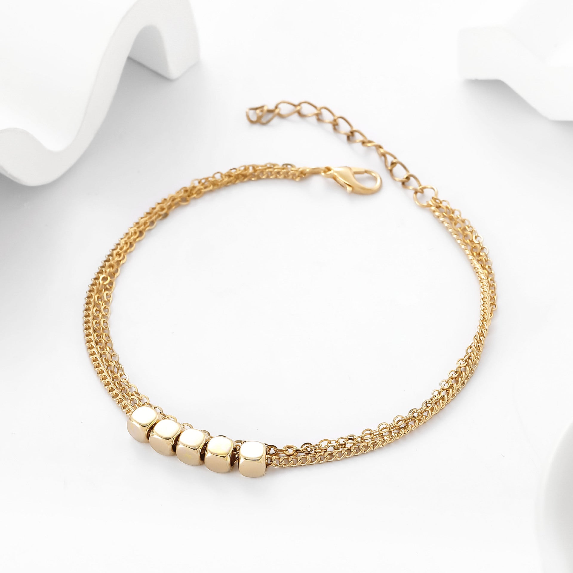 Fashionable Multi-Layer Square Gold Anklet