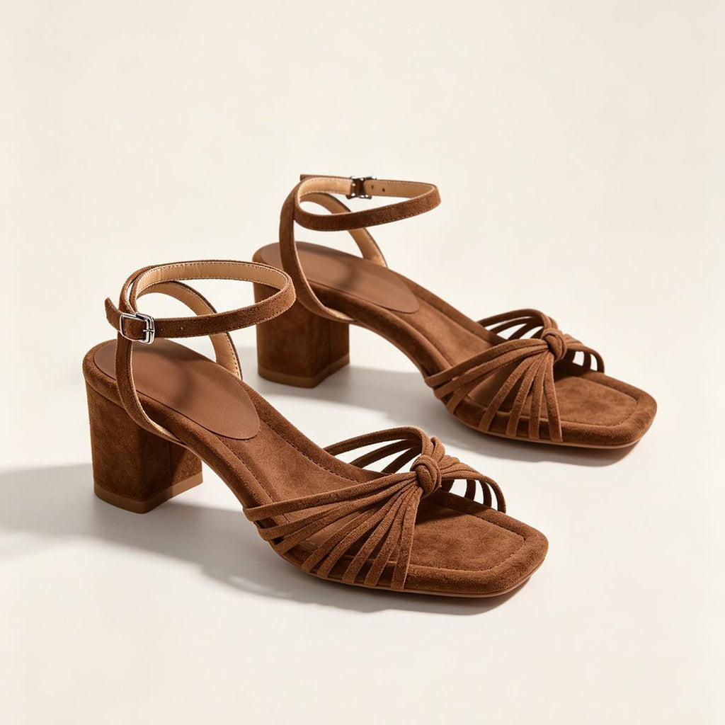Matte-finish Chunky-heeled Strappy Roman Sandals With Thin Straps