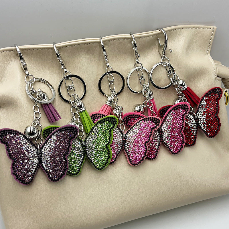 Diamond-Encrusted Butterfly Keychain Fashionable Tassel Bag Charm