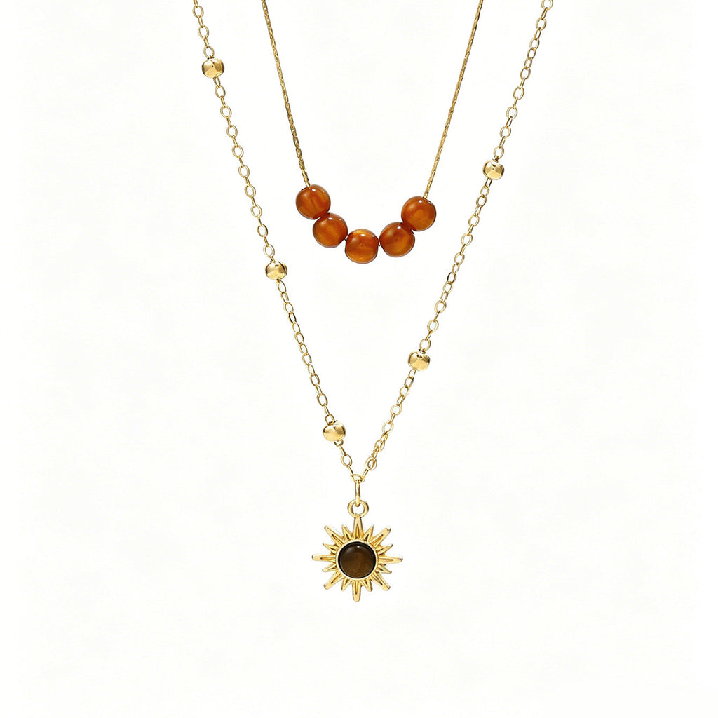 Cross-border Vintage Sunflower Tiger's Eye Necklace For Women, Niche Design Premium Texture Stackable Clavicle Chain Matching Jewelry