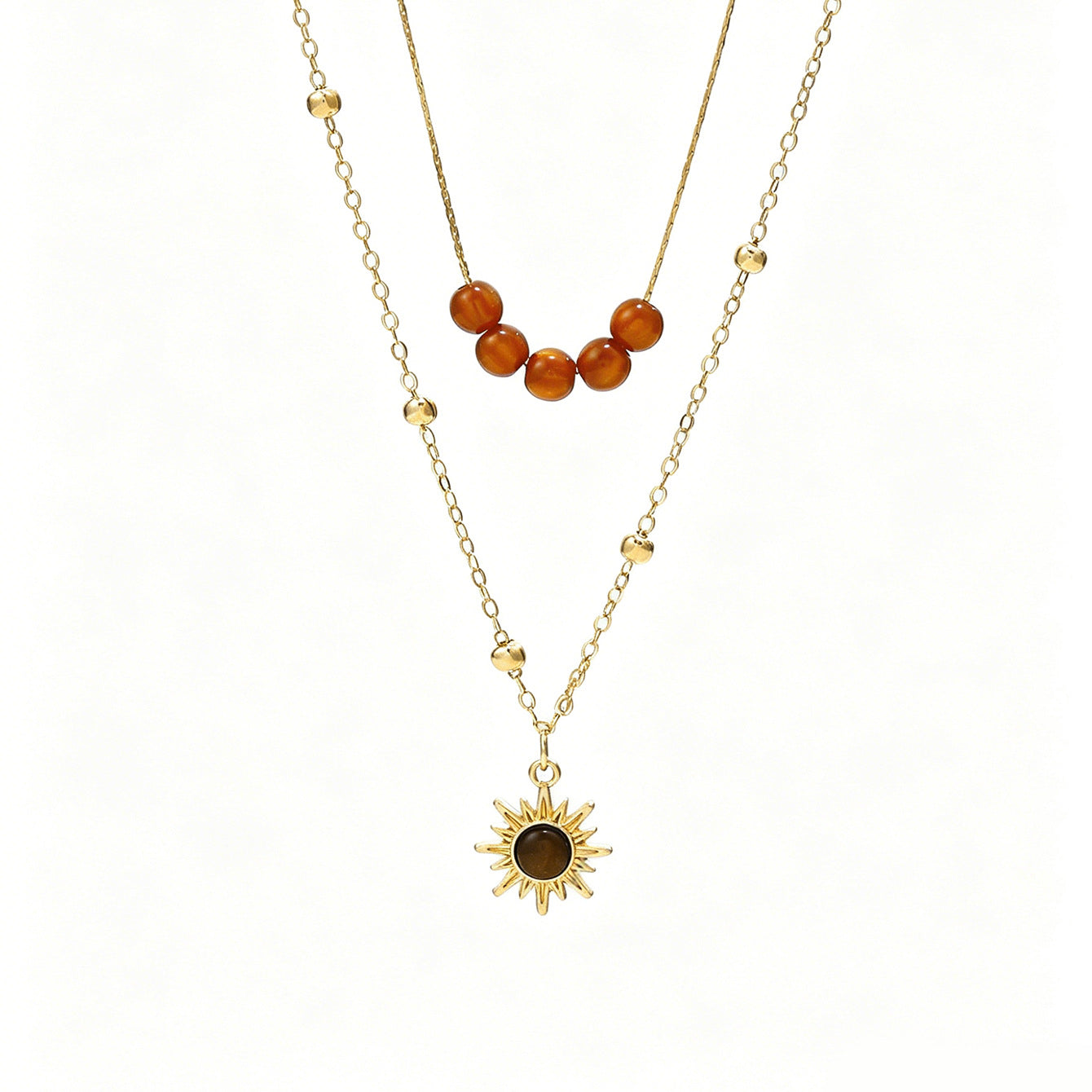 Cross-border Vintage Sunflower Tiger's Eye Necklace For Women, Niche Design Premium Texture Stackable Clavicle Chain Matching Jewelry