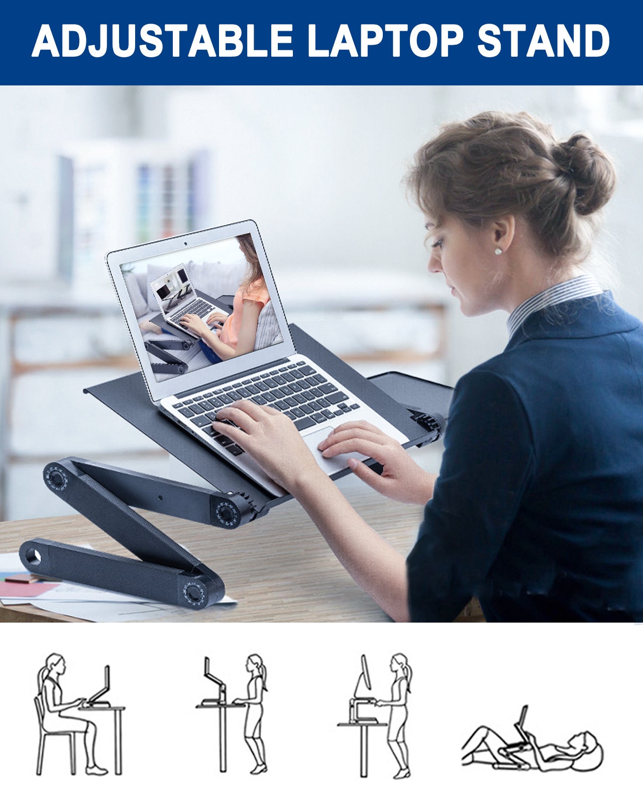 RAINBEAN Adjustable Laptop Stand with Cooling Fans and Mouse Pad