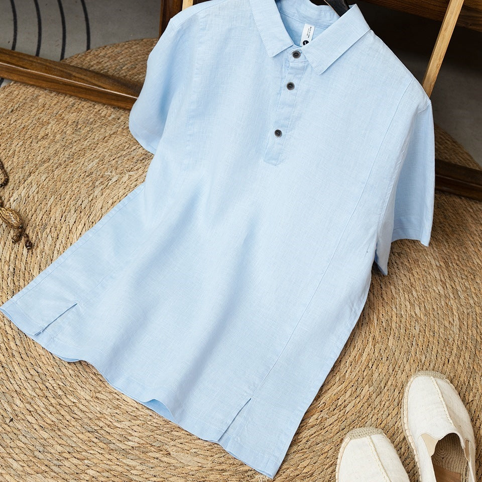 Mens Breathable Linen Short-sleeve Shirt