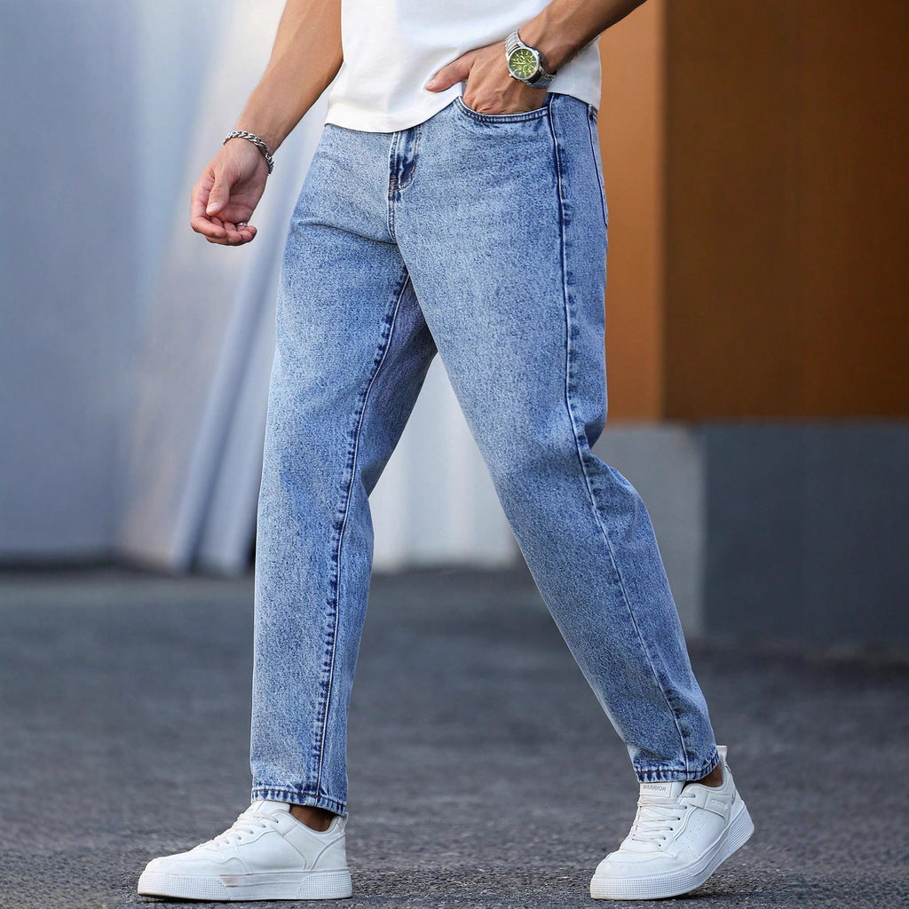 New Mens Light Blue Tapered Jeans