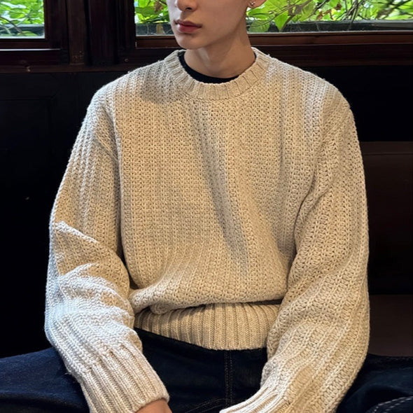 Mens Long-Sleeve T-Shirt American-Style Retro Heavy-Weight Knitted Hooded Sweater