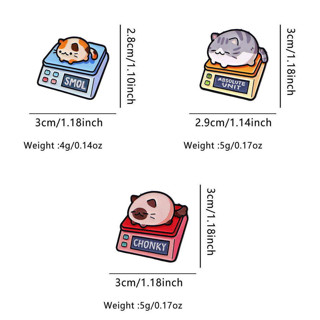 Cute Cartoon Weighing Cat Metal Brooch Minimalist Design