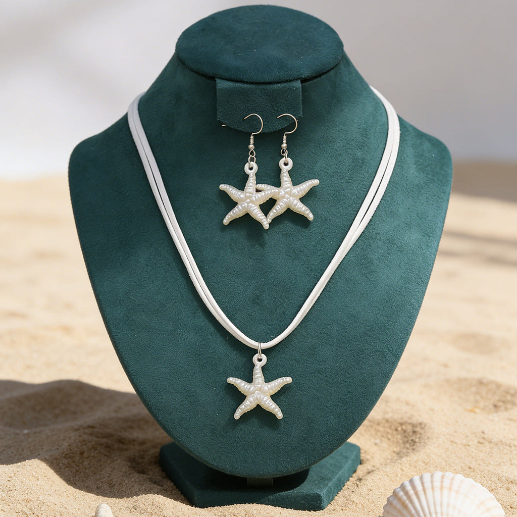 New Cross-border Bohemian Beach Jewelry Set For Women, Ocean Style Starfish Pendant Matching Earrings & Versatile Unique Necklace