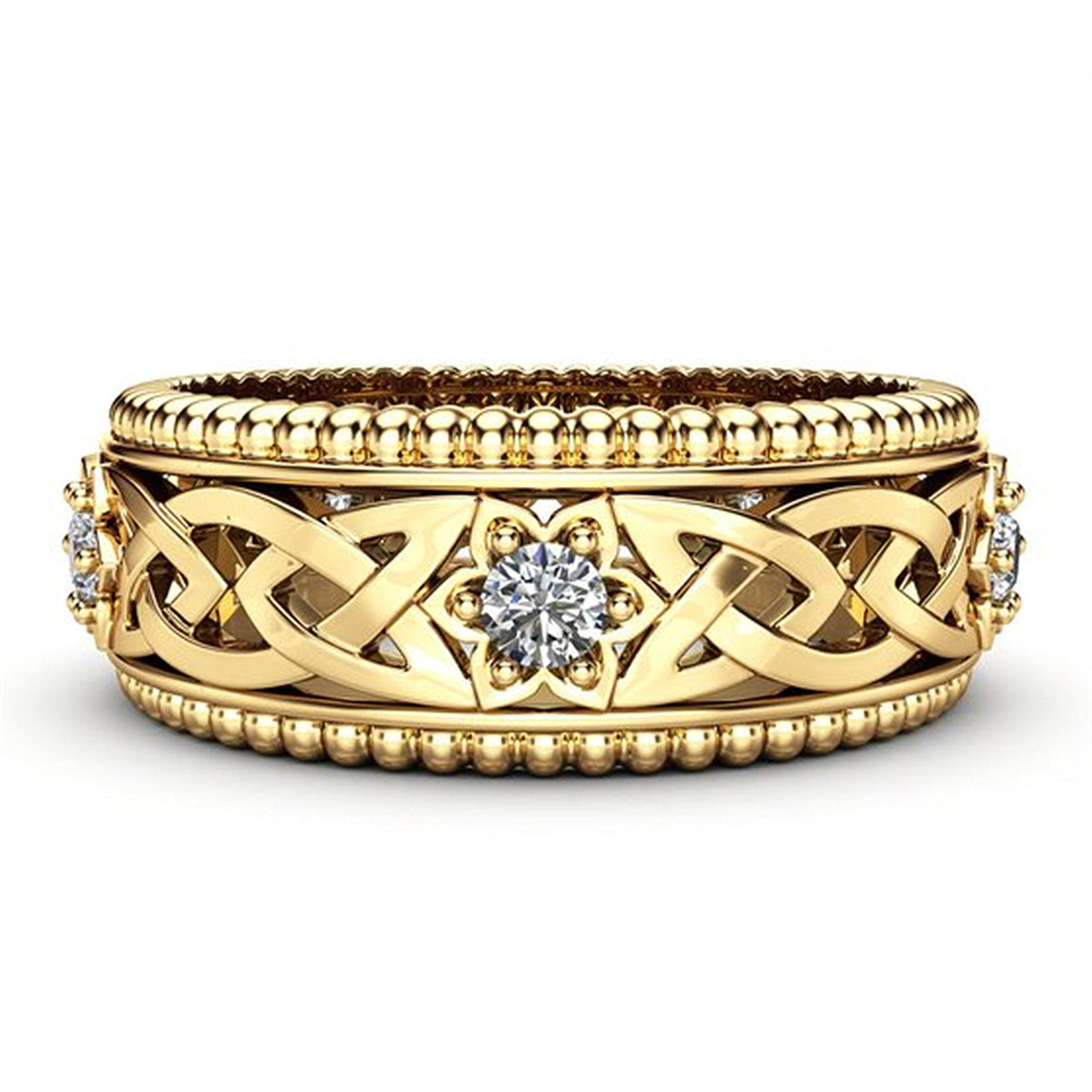 14k Plated White Diamond Ring Hollow Pattern Wedding Ring