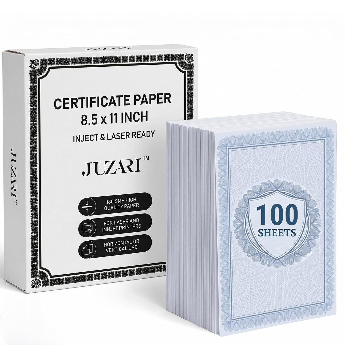 100 Certificate Paper 8.5 x 11 inch for Printing Blank Certificate Papers for Award Certificates & Diploma Paper Premium Blue Border Award Papers Cardstock for Awards & Certificates Graduation
