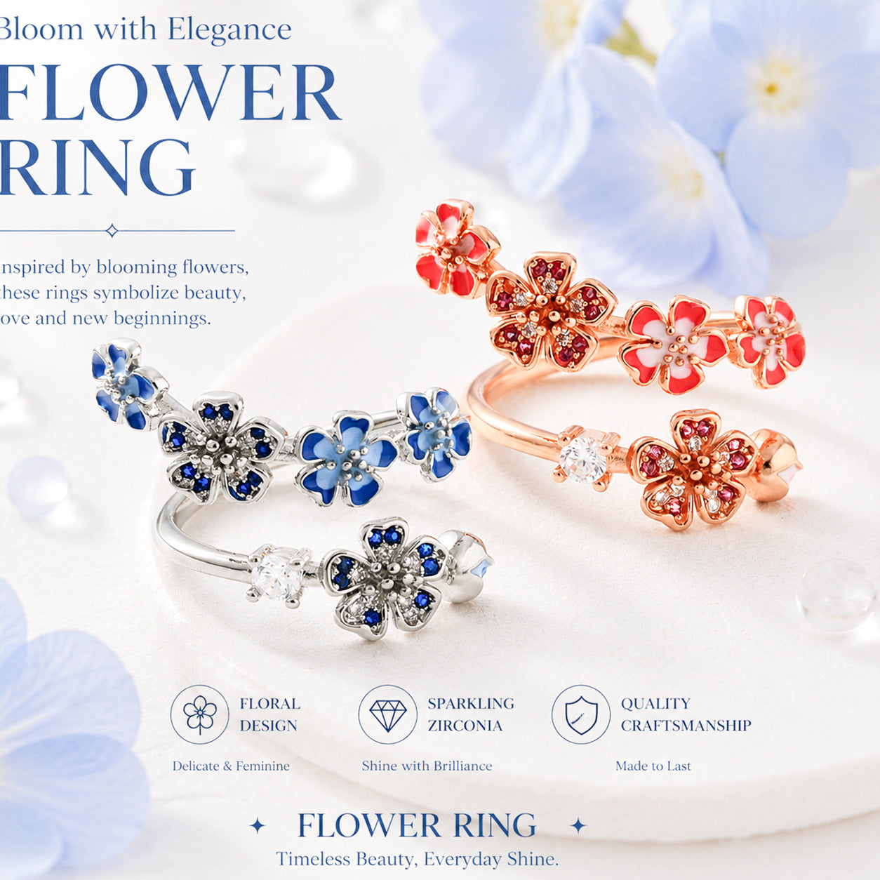 Exquisite And Elegant Flower Cluster Ring For Women