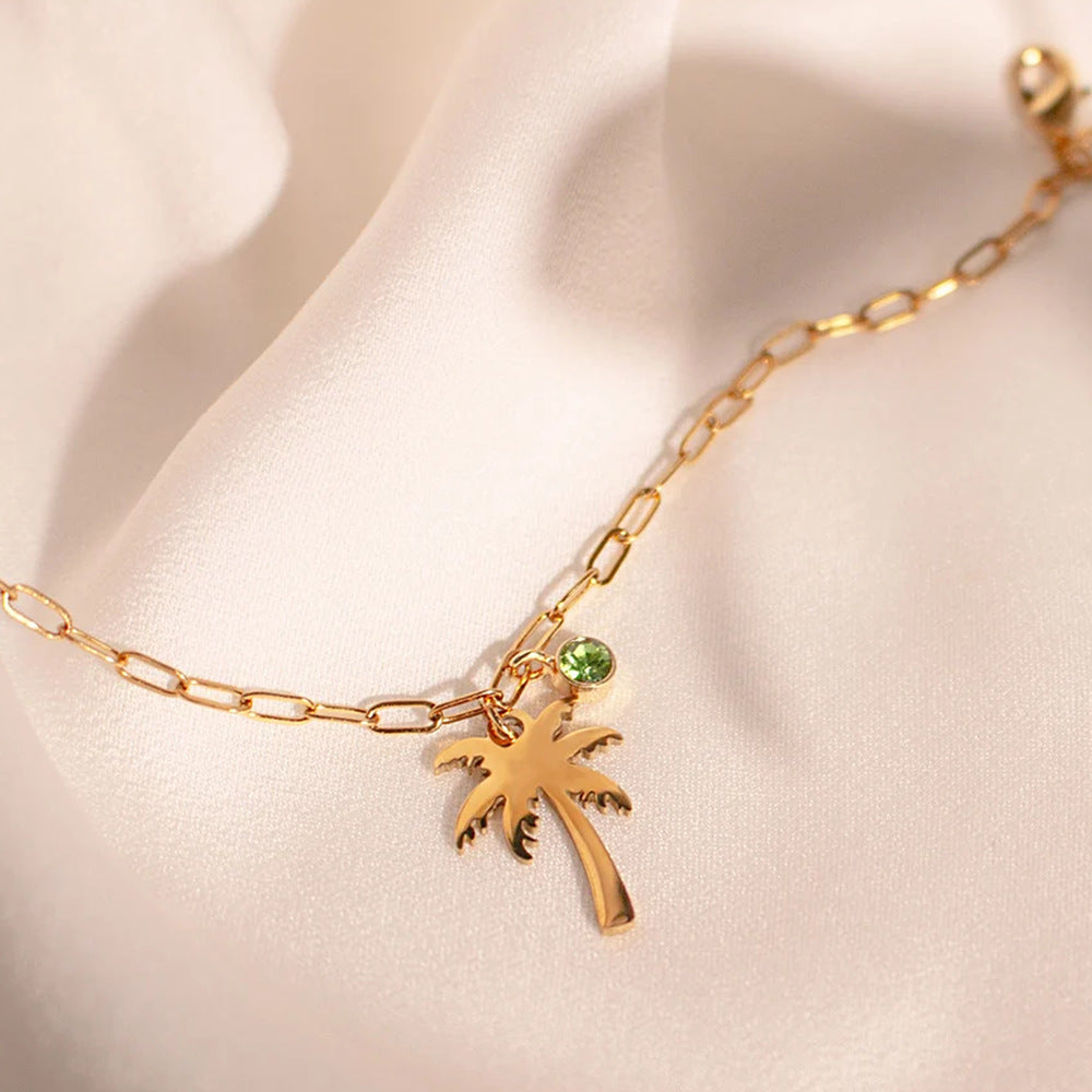 Palm Tree Birthstone Anklet Paperclip Chain Anklet Fashionable Jewelry