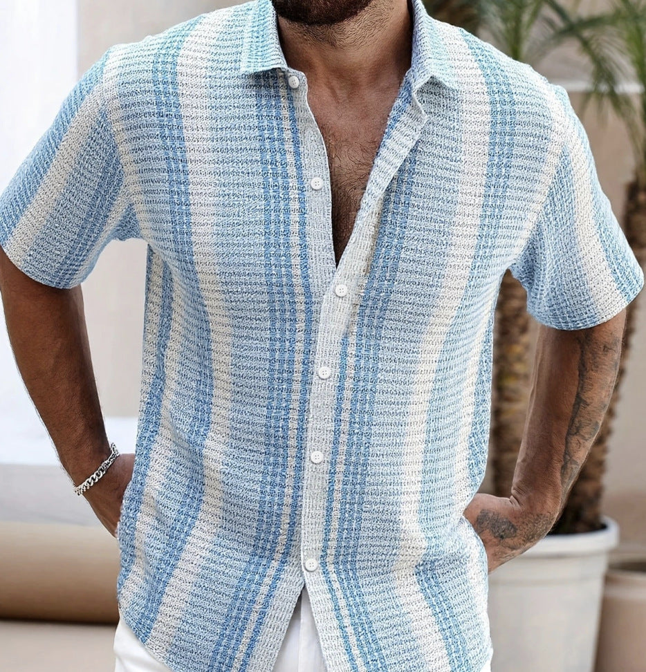 Mens Casual Slim-Fit 3D-Printed Short-Sleeve Beach Shirt