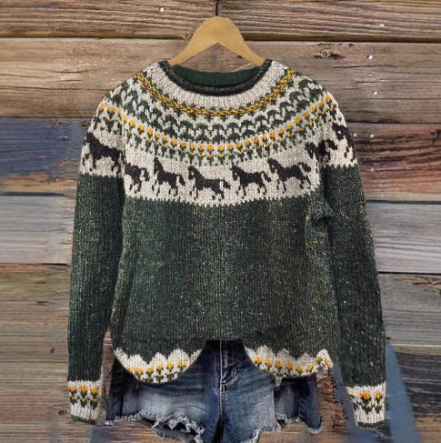 Womens Printed Crew Neck Long Sleeve Sweatshirt Top