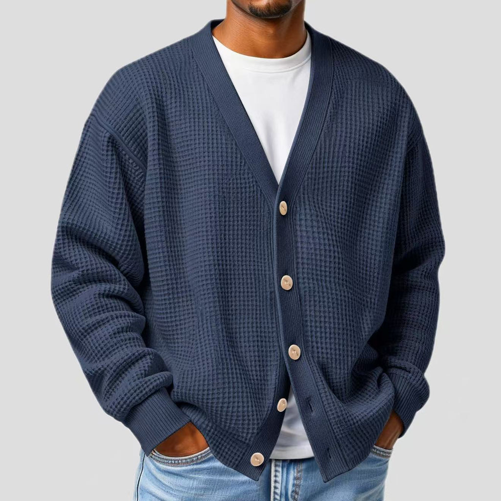 Mens Casual Loose-fit Long-sleeve Knitted Cardigan