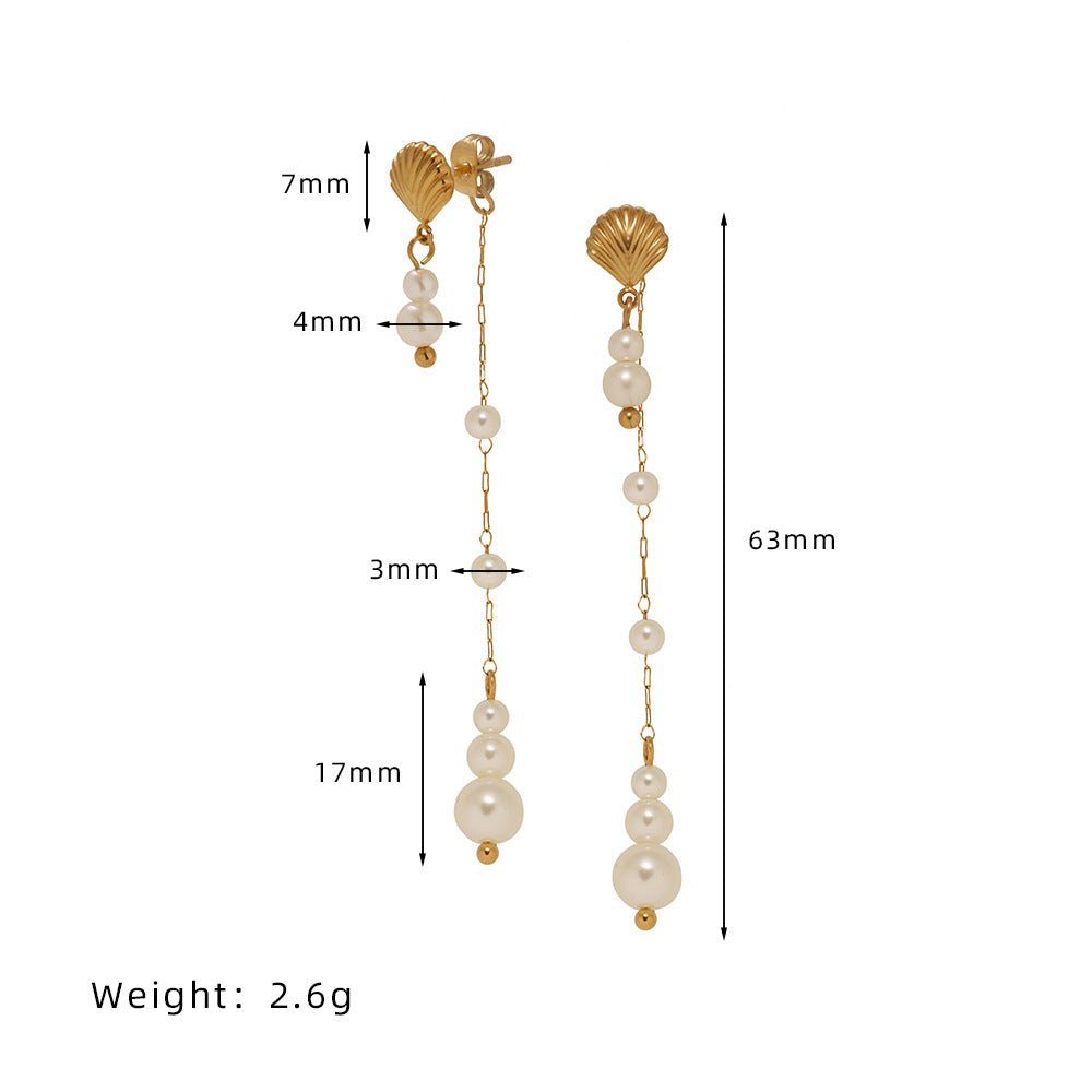 Vintage-style Long Tassel Pearl Shell Earrings
