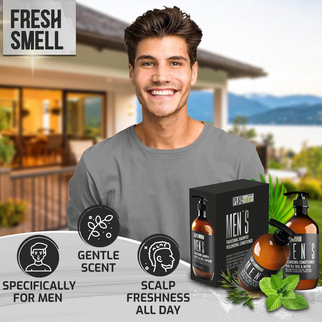 Mens Shampoo and Conditioner Set 16 Fl Oz Set of 2 Sulfate Free Strengthening Thickening Formula for Fuller Hair Helps with Thinning Hair Formulated for Men