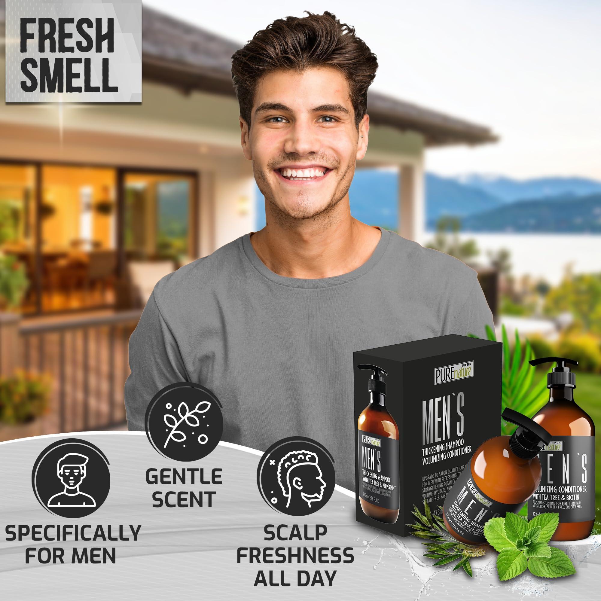 Mens Shampoo and Conditioner Set 16 Fl Oz Set of 2 Sulfate Free Strengthening Thickening Formula for Fuller Hair Helps with Thinning Hair Formulated for Men