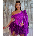 Purple Feather Sequin Dress