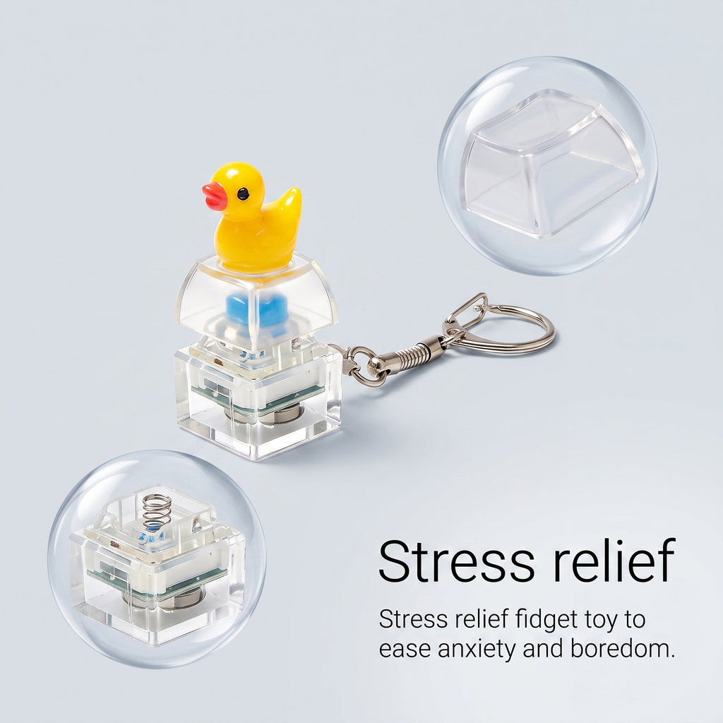 DOWMOO Glowing Button Squeeze Keychain - Glowing, Press And Flashing, Stress-Relief Pendant - Little Duck Keychain