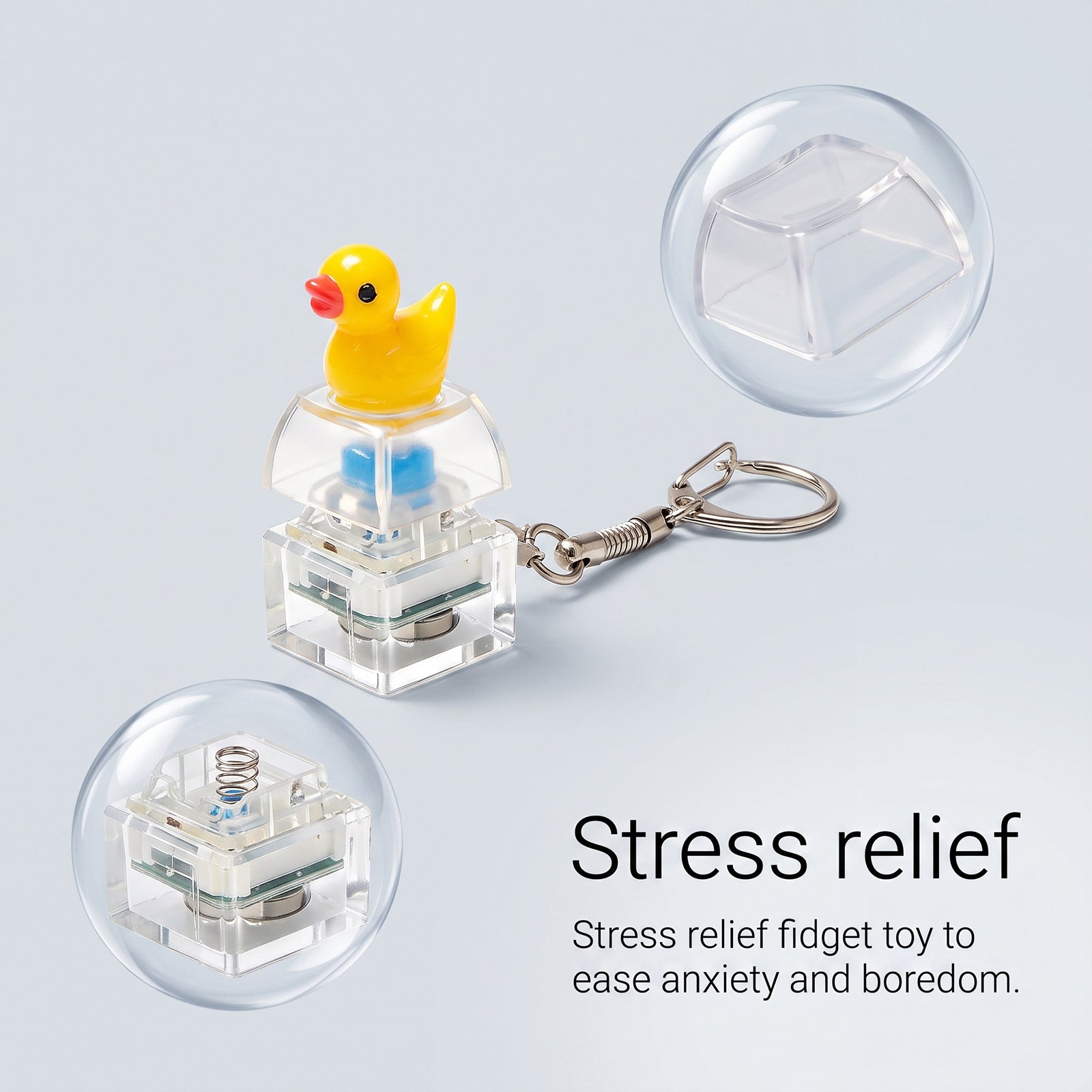DOWMOO Glowing Button Squeeze Keychain - Glowing, Press And Flashing, Stress-Relief Pendant - Little Duck Keychain