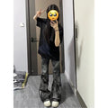 American-style Vintage Washed-design Slimming Pants With Zippers