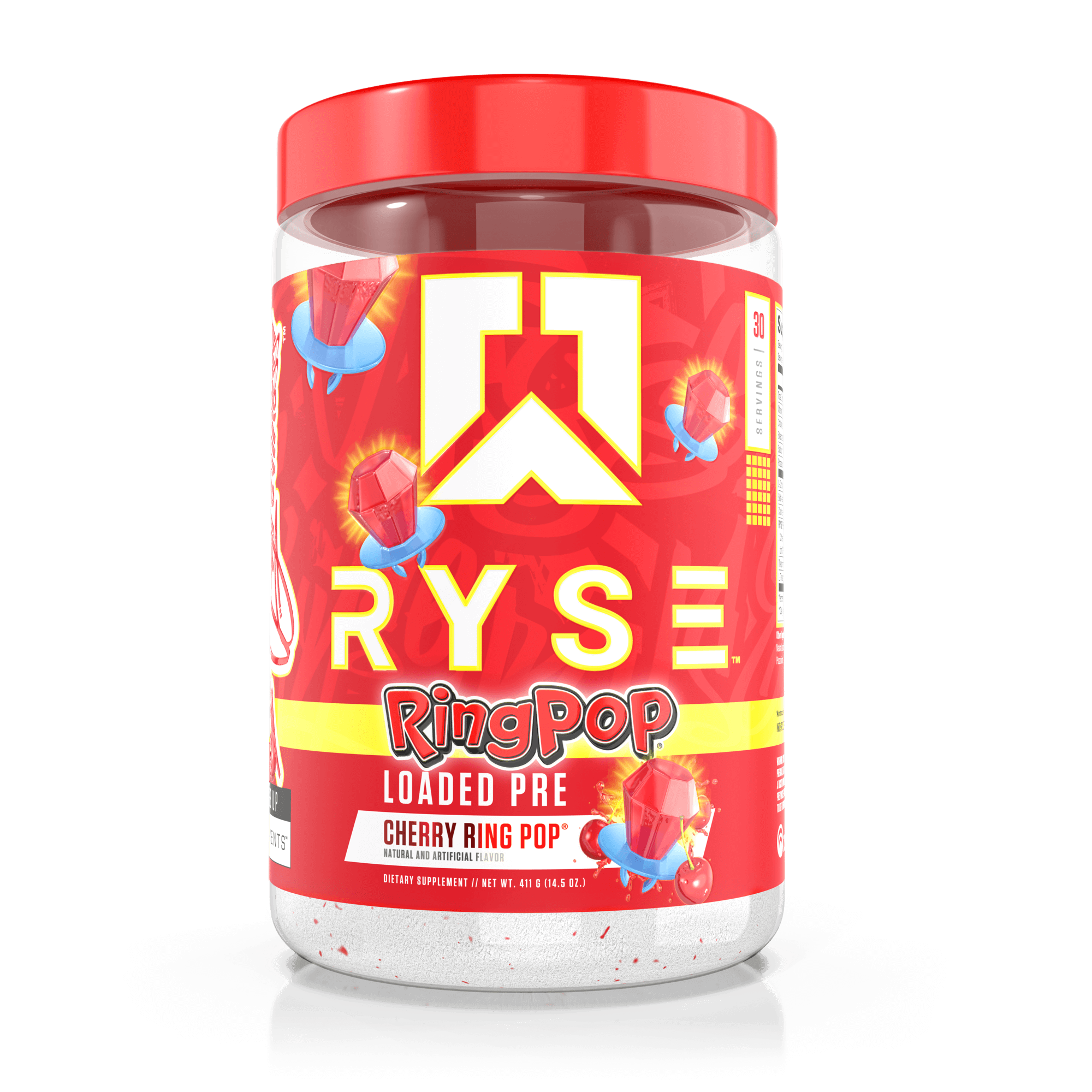 RYSE Loaded Pre Pre-Workout, Ring Pop Cherry, 30 Servings