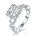 S925 Sterling Silver 2.5ct Asscher Cut Moissanite Ring, D-VVS1 Halo Chain Band, Platinum Plated US Sizes 5-9 GRA Gift Box