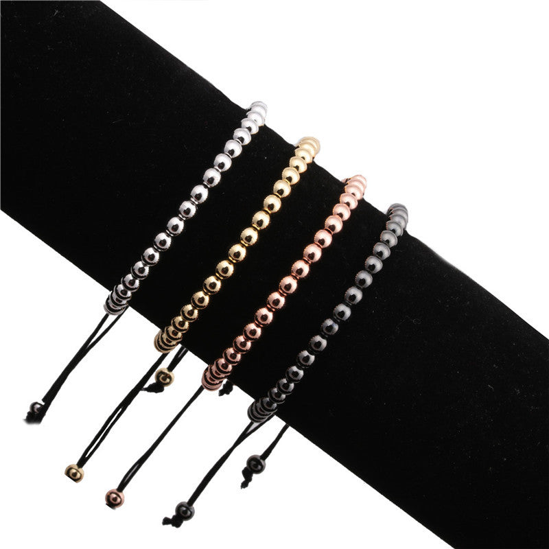 European And American-style Solid-color Silver-bead Braided Bracelet