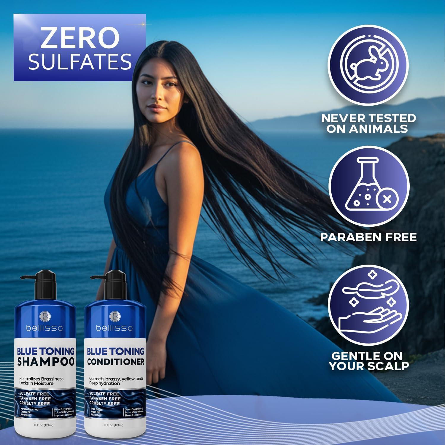 Blue Shampoo and Conditioner Set  16 Fl Oz Set of 2 Sulfate Free and Paraben Free Neutralizing Toner to Correct Orange Brassy Hair Back to Brunette Professional Formula For Women Men